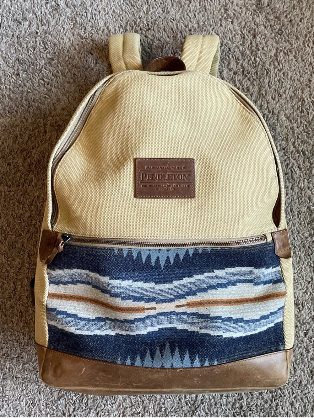 Pendleton Harding Tan Canvas & Brown Leather Bottom Western Backpack